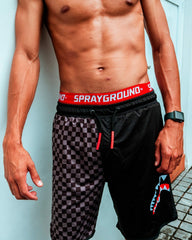 GREY CHECKERED SPLIT CORTO SWIM TRUNKS | Sprayground Special Offer