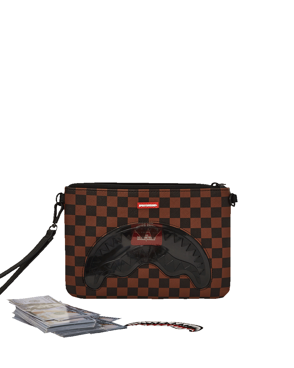 SHARKS IN PARIS CLEAR FOR TAKEOFF CROSSOVER CLUTCH WITH STRAP | Sprayground Exclusive Deal