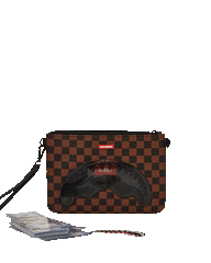 SHARKS IN PARIS CLEAR FOR TAKEOFF CROSSOVER CLUTCH WITH STRAP | Sprayground Exclusive Deal