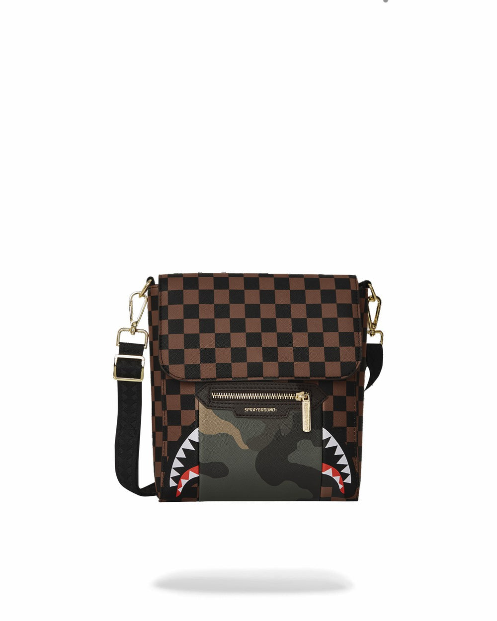 EXTERIOR GOLD ZIP POCKET SHARKS IN PARIS MESSENGER SLING BAG | Sprayground Sale