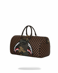 EXTERIOR GOLD ZIP POCKET SHARKS IN PARIS DUFFLE | Sprayground Bargain