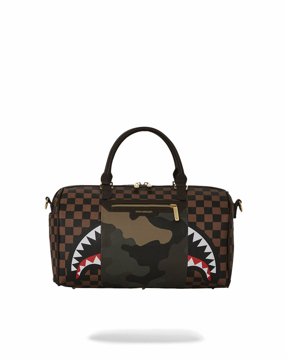 EXTERIOR GOLD ZIP POCKET SHARKS IN PARIS MINI DUFFLE | Sprayground Savings