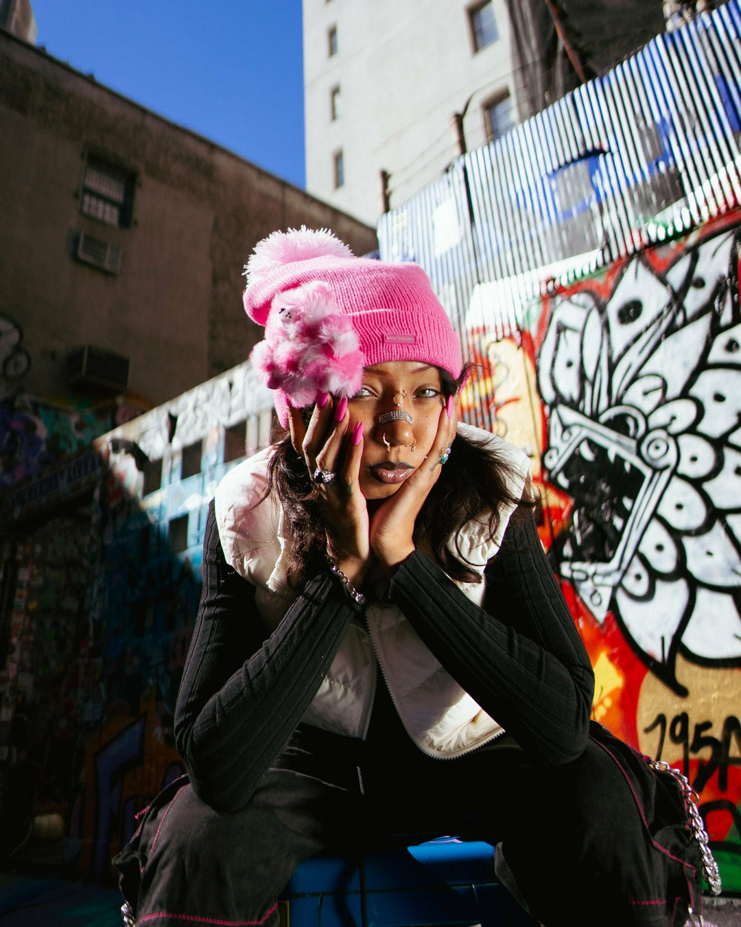 PINK LIL BEAR PUFF BEANIE | Sprayground Savings