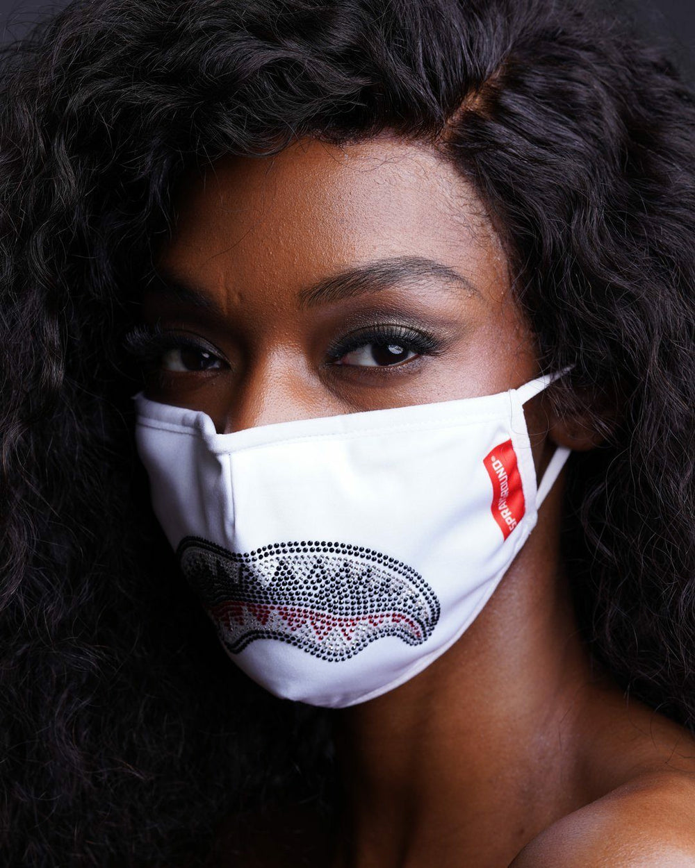 TRINITY DIAMOND SHARK (WHT) POLYESTER FACE MASK | Sprayground Exclusive Deal