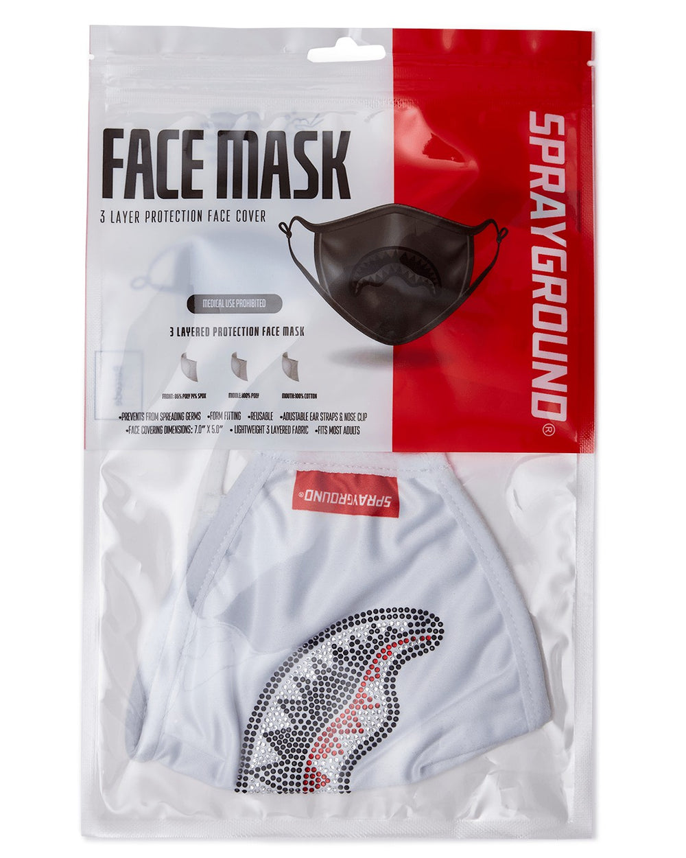 TRINITY DIAMOND SHARK (WHT) POLYESTER FACE MASK | Sprayground Exclusive Deal