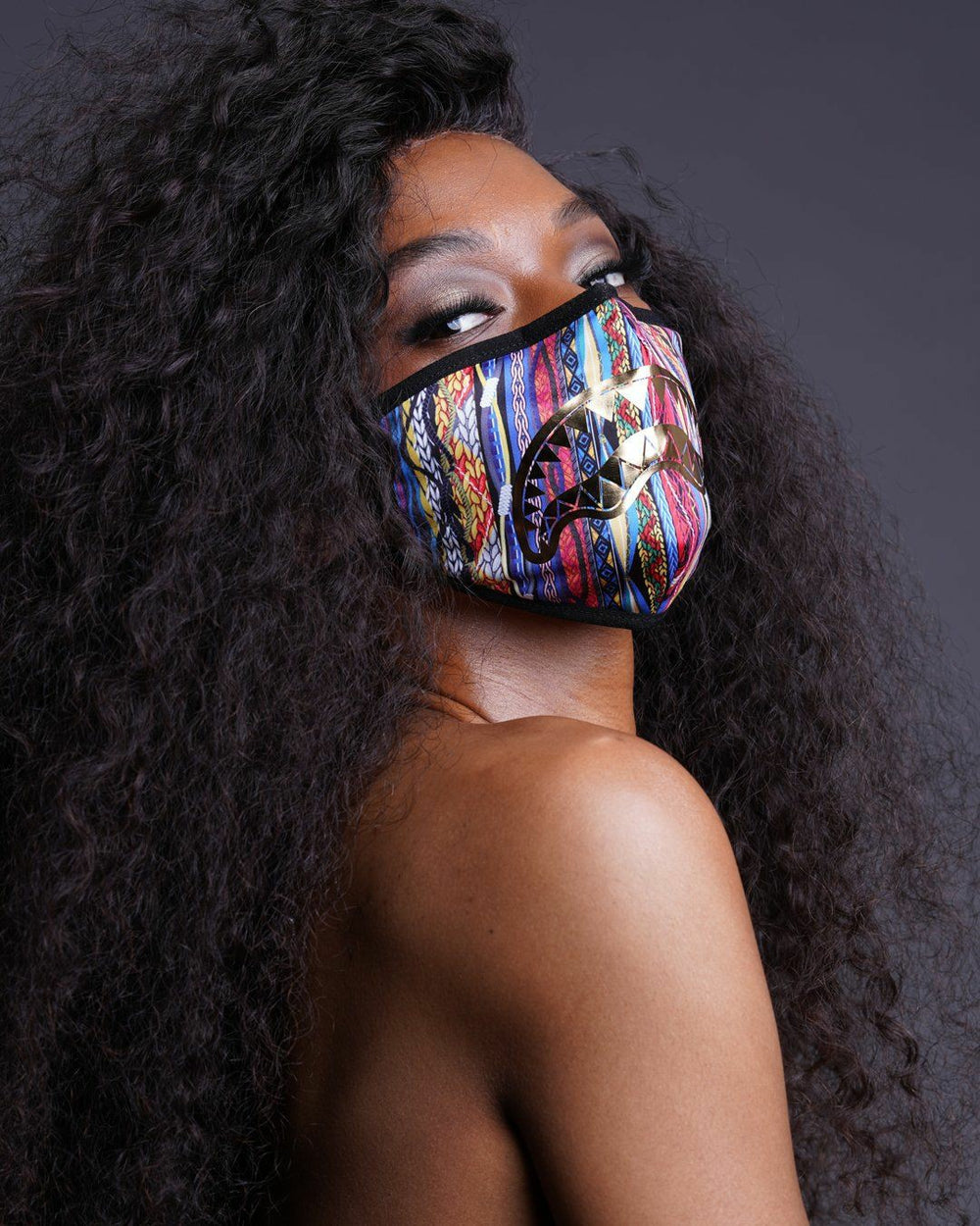 1994 GOLD METALLIC SHARK POLYESTER FACE MASK | Sprayground Hot Deal