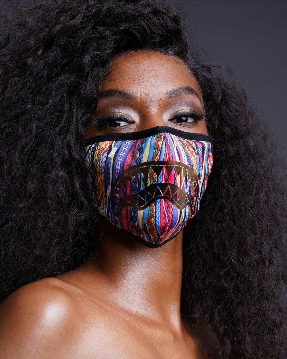 1994 GOLD METALLIC SHARK POLYESTER FACE MASK | Sprayground Hot Deal