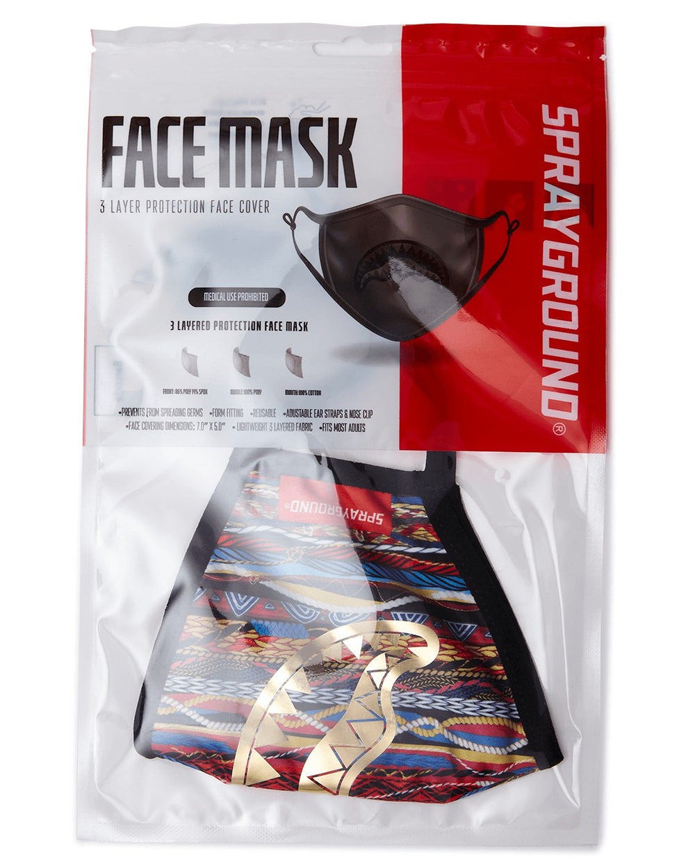 1994 GOLD METALLIC SHARK POLYESTER FACE MASK | Sprayground Hot Deal
