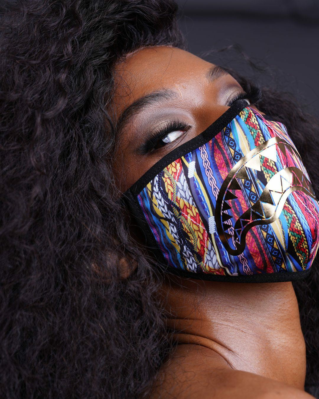 1994 GOLD METALLIC SHARK POLYESTER FACE MASK | Sprayground Hot Deal