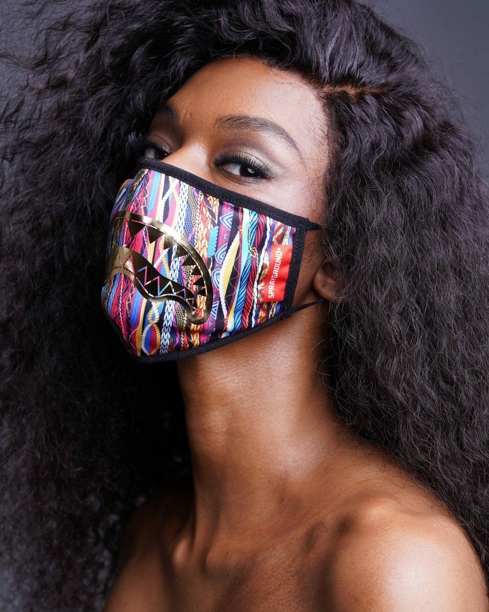 1994 GOLD METALLIC SHARK POLYESTER FACE MASK | Sprayground Hot Deal