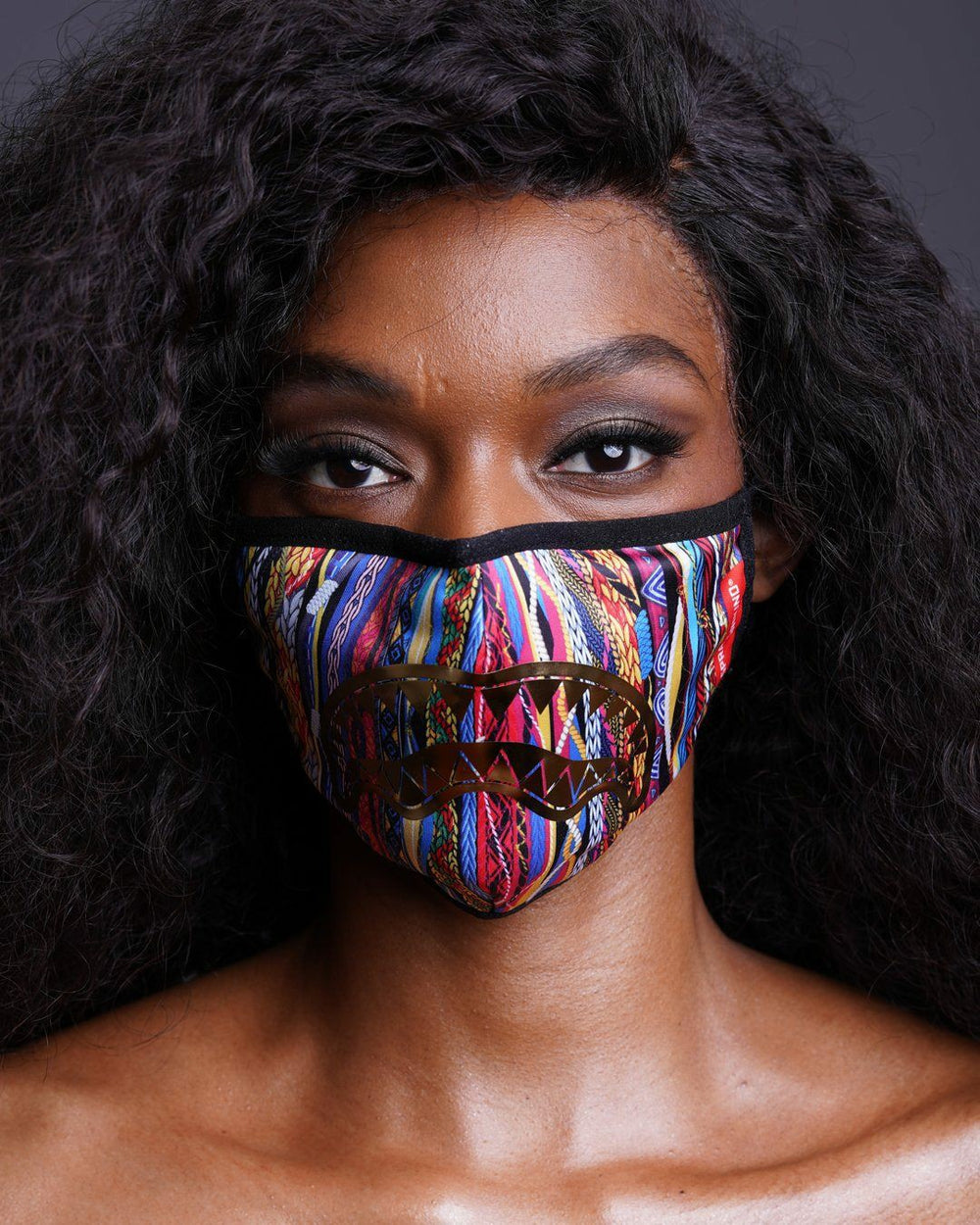 1994 GOLD METALLIC SHARK POLYESTER FACE MASK | Sprayground Hot Deal