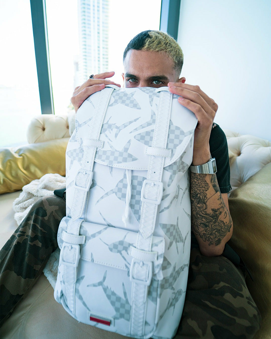 SHARK CHECK (WHITE) HILLS BACKPACK | Sprayground On Sale