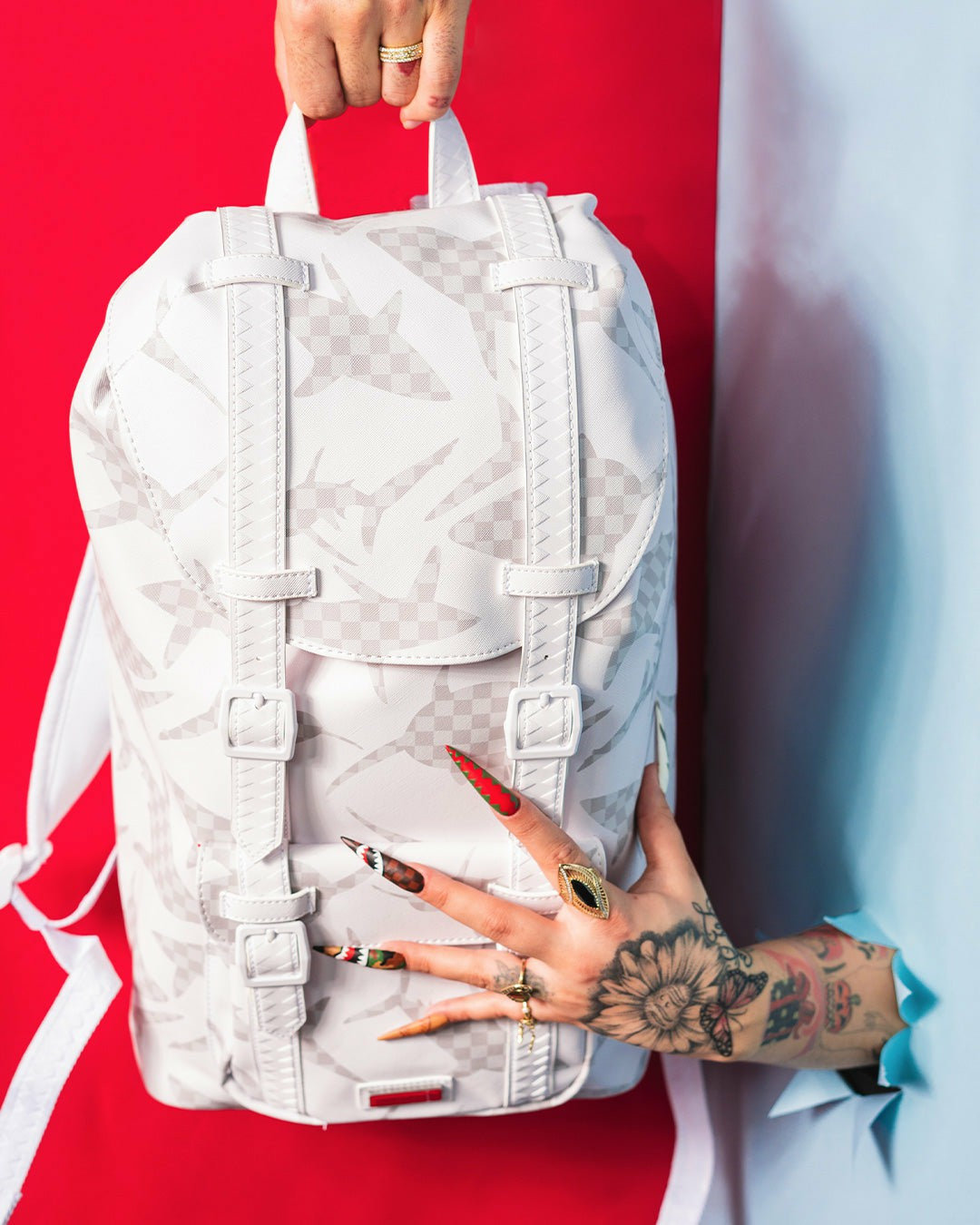 SHARK CHECK (WHITE) HILLS BACKPACK | Sprayground On Sale