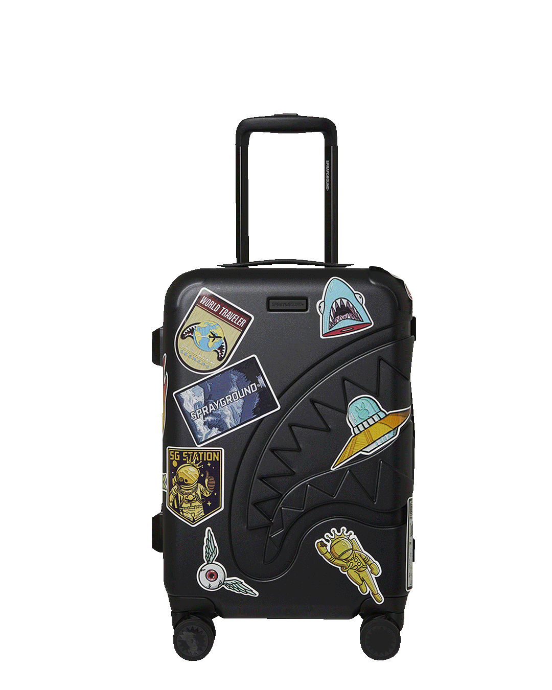 THE JOURNEY BEGINS SHARKITECTURE CARRY-ON LUGGAGE BLACK WITH EXTRA STI | Sprayground On Sale