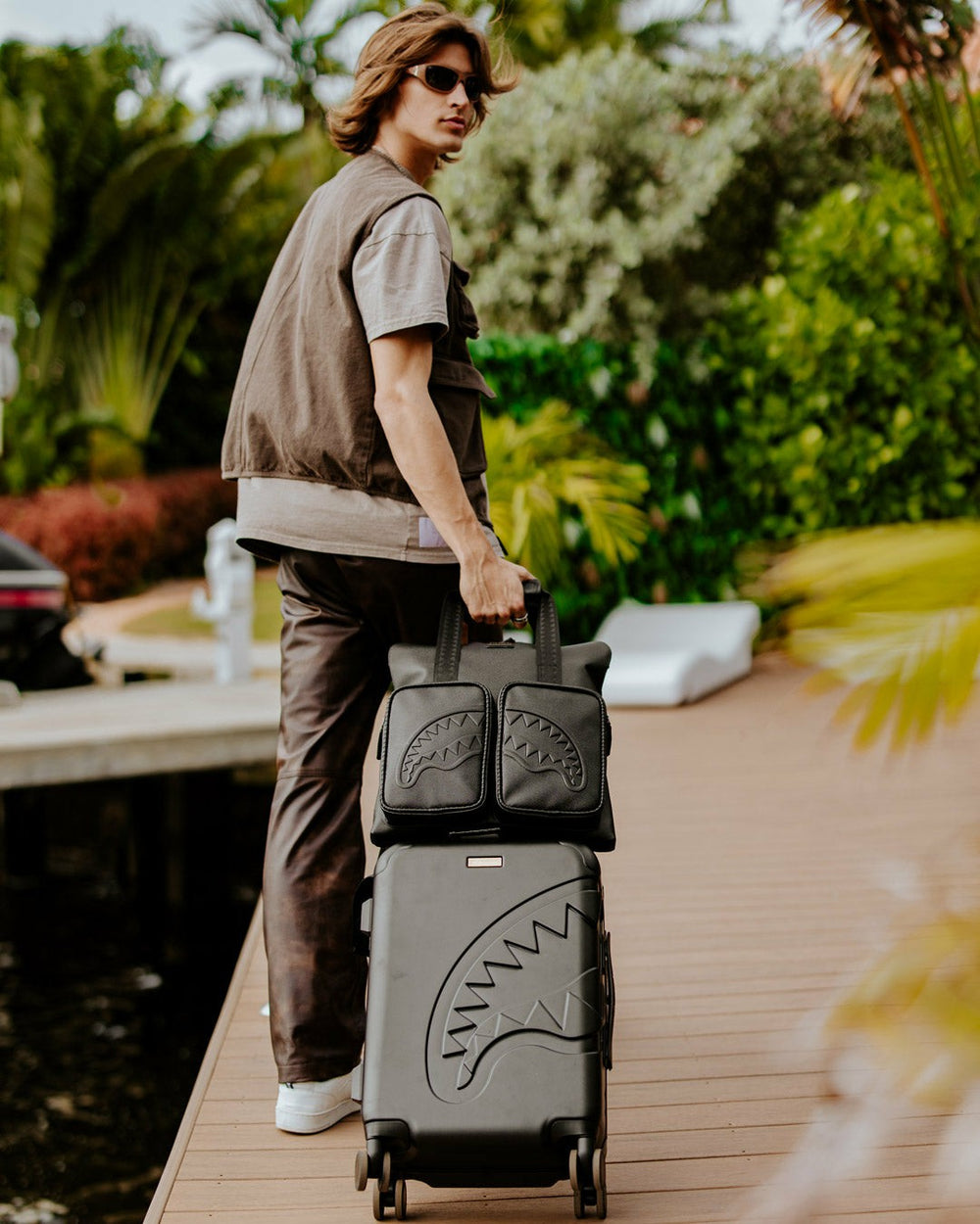 REALITY CHECK SHARKITECTURE CARRY-ON JETBLACK LUGGAGE (GOLD HARDWARE) | Sprayground On Sale