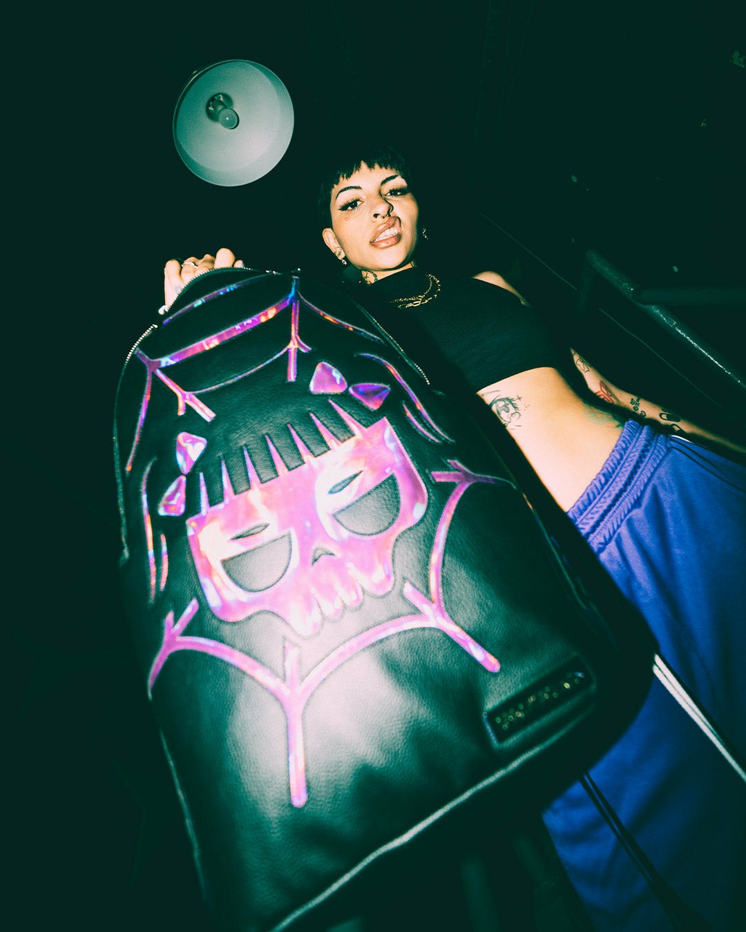 CAZZU IRIDESCENT CUT & SEW SPIDER SKULL SHARK BACKPACK (DLXV) | Sprayground Value Deal