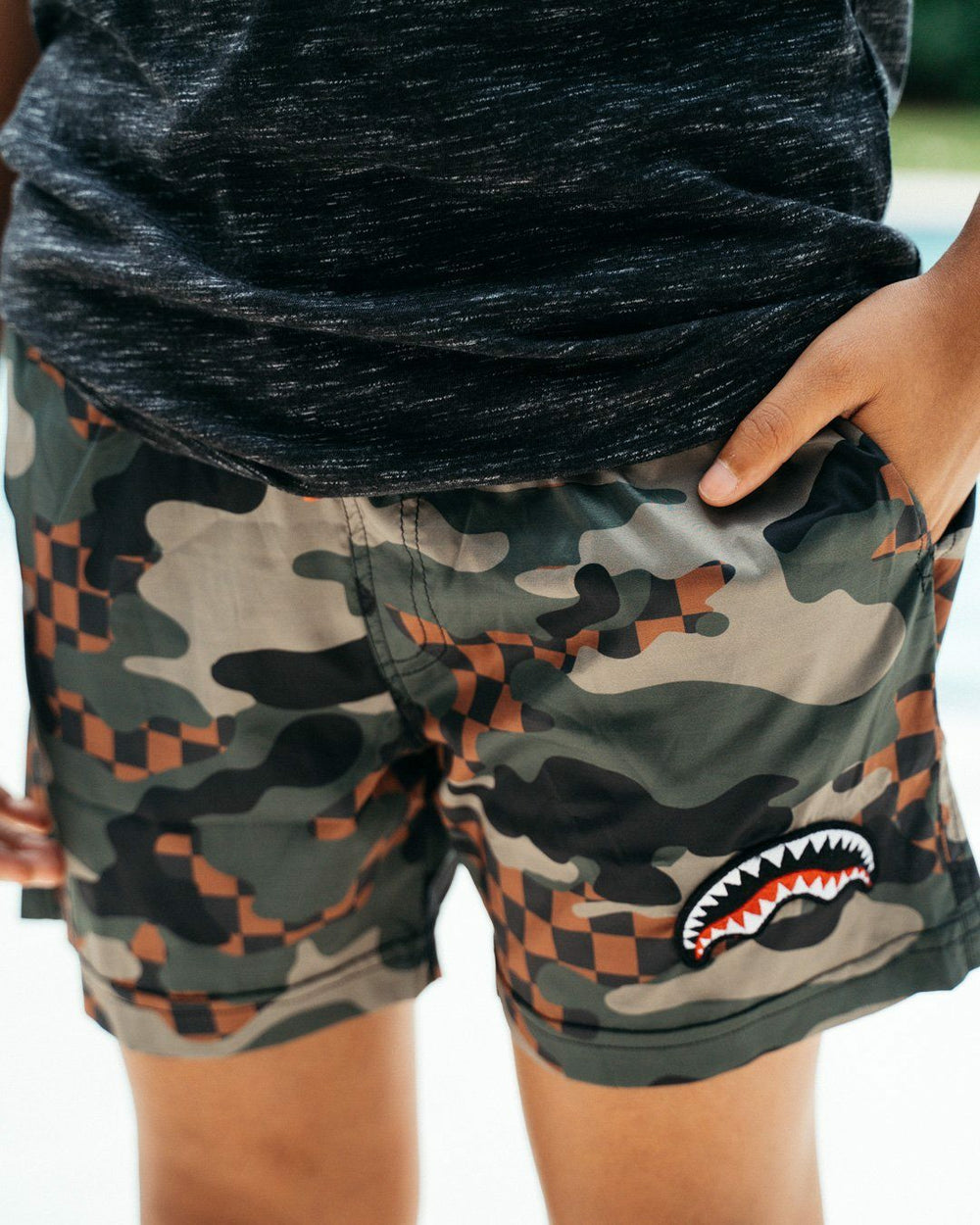 KIDS CAMO CHECKERED SWIM TRUNKS | Sprayground Exclusive Deal