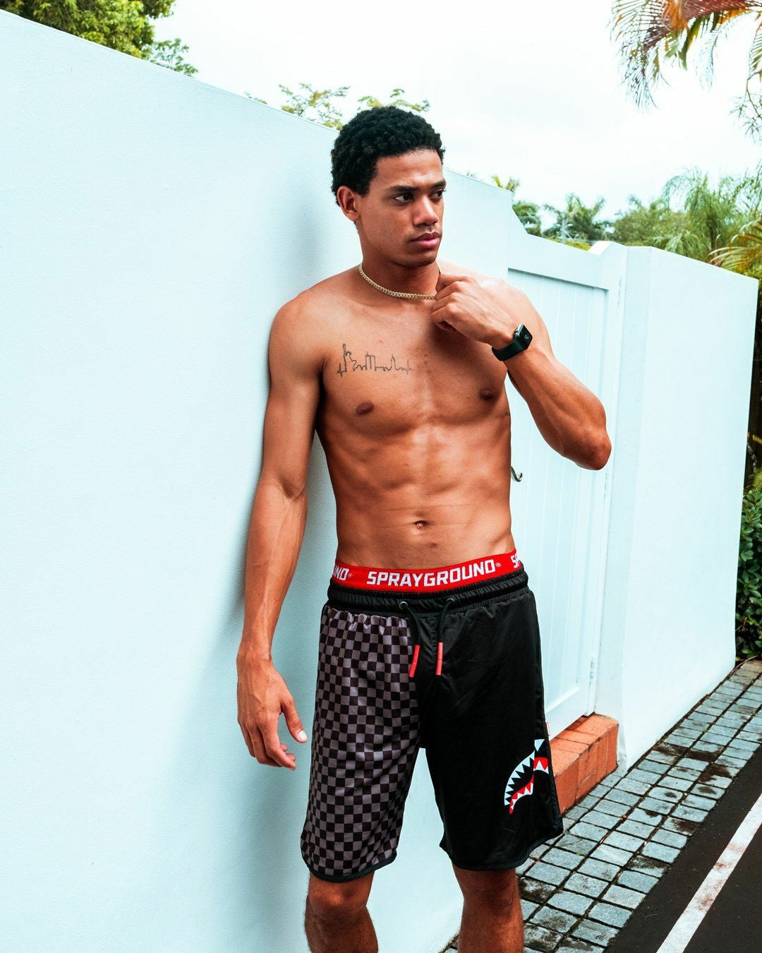 GREY CHECKERED SPLIT CORTO SWIM TRUNKS | Sprayground Special Offer
