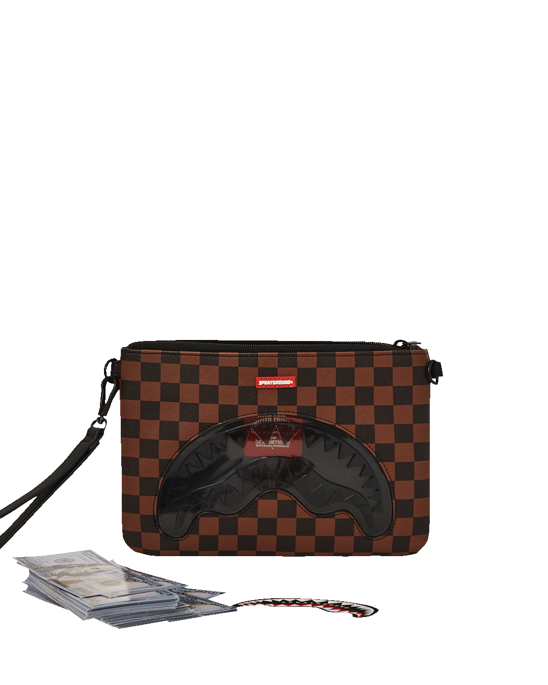 SHARKS IN PARIS CLEAR FOR TAKEOFF CROSSOVER CLUTCH WITH STRAP | Sprayground Exclusive Deal