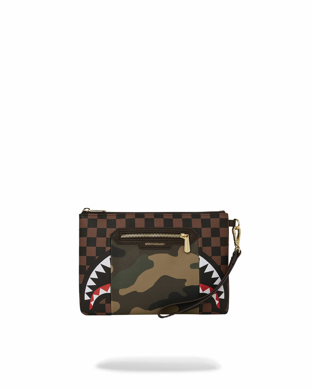 EXTERIOR GOLD ZIP POCKET SHARKS IN PARIS CROSSOVER CLUTCH | Sprayground Exclusive Deal