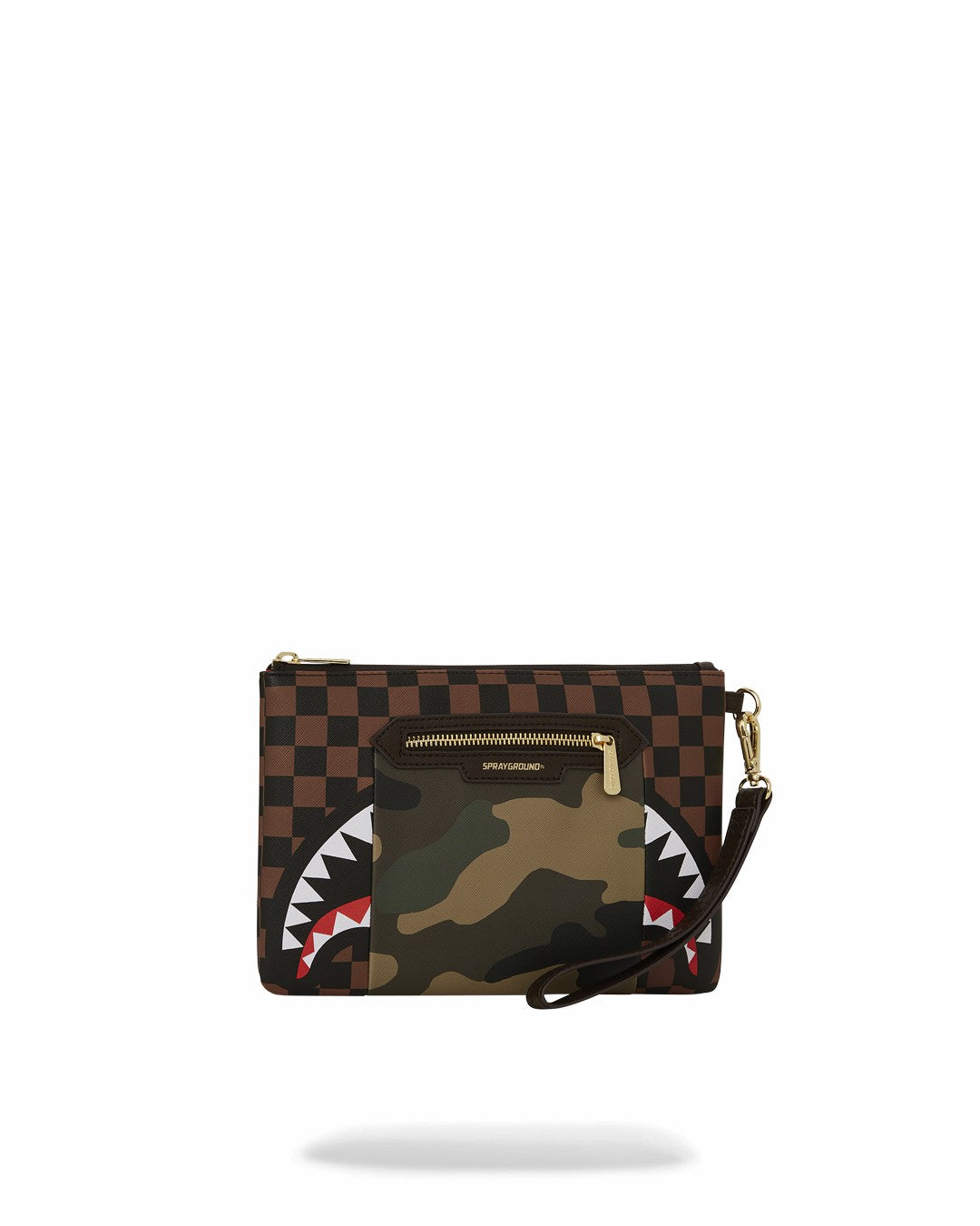 EXTERIOR GOLD ZIP POCKET SHARKS IN PARIS CROSSOVER CLUTCH | Sprayground Exclusive Deal