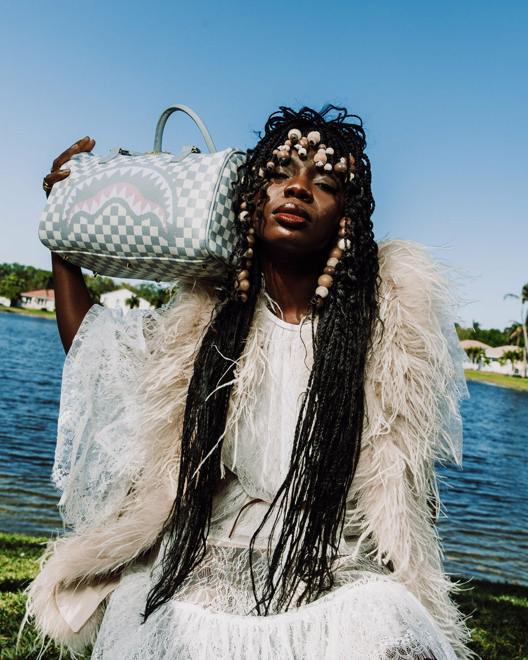 KNIT SHARKS IN PARIS IN CREAM MINI DUFFLE | Sprayground Exclusive Deal