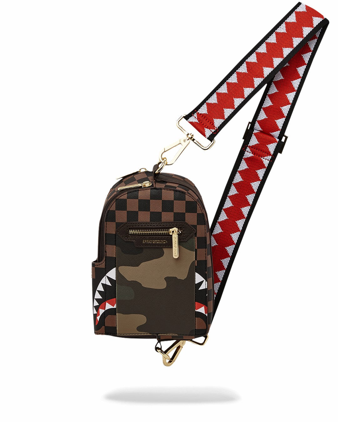 EXTERIOR GOLD ZIP POCKET SHARKS IN PARIS BACKPACK SLING | Sprayground On Sale