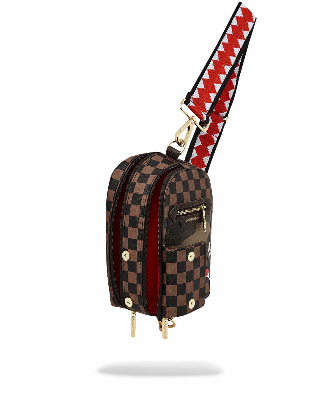 EXTERIOR GOLD ZIP POCKET SHARKS IN PARIS BACKPACK SLING | Sprayground On Sale
