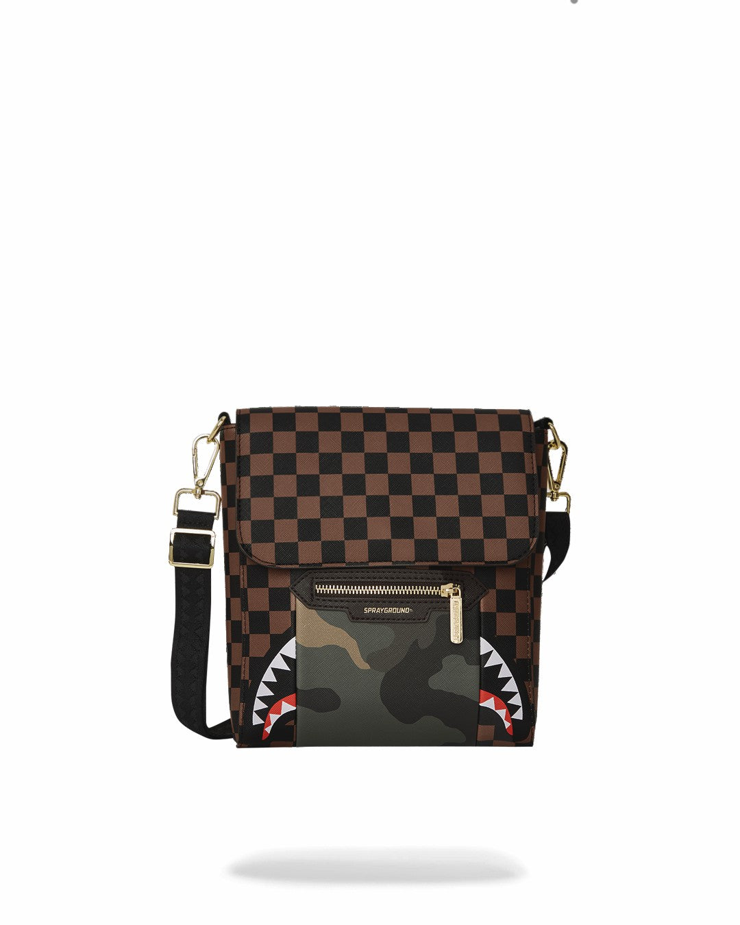 EXTERIOR GOLD ZIP POCKET SHARKS IN PARIS MESSENGER SLING BAG | Sprayground Sale