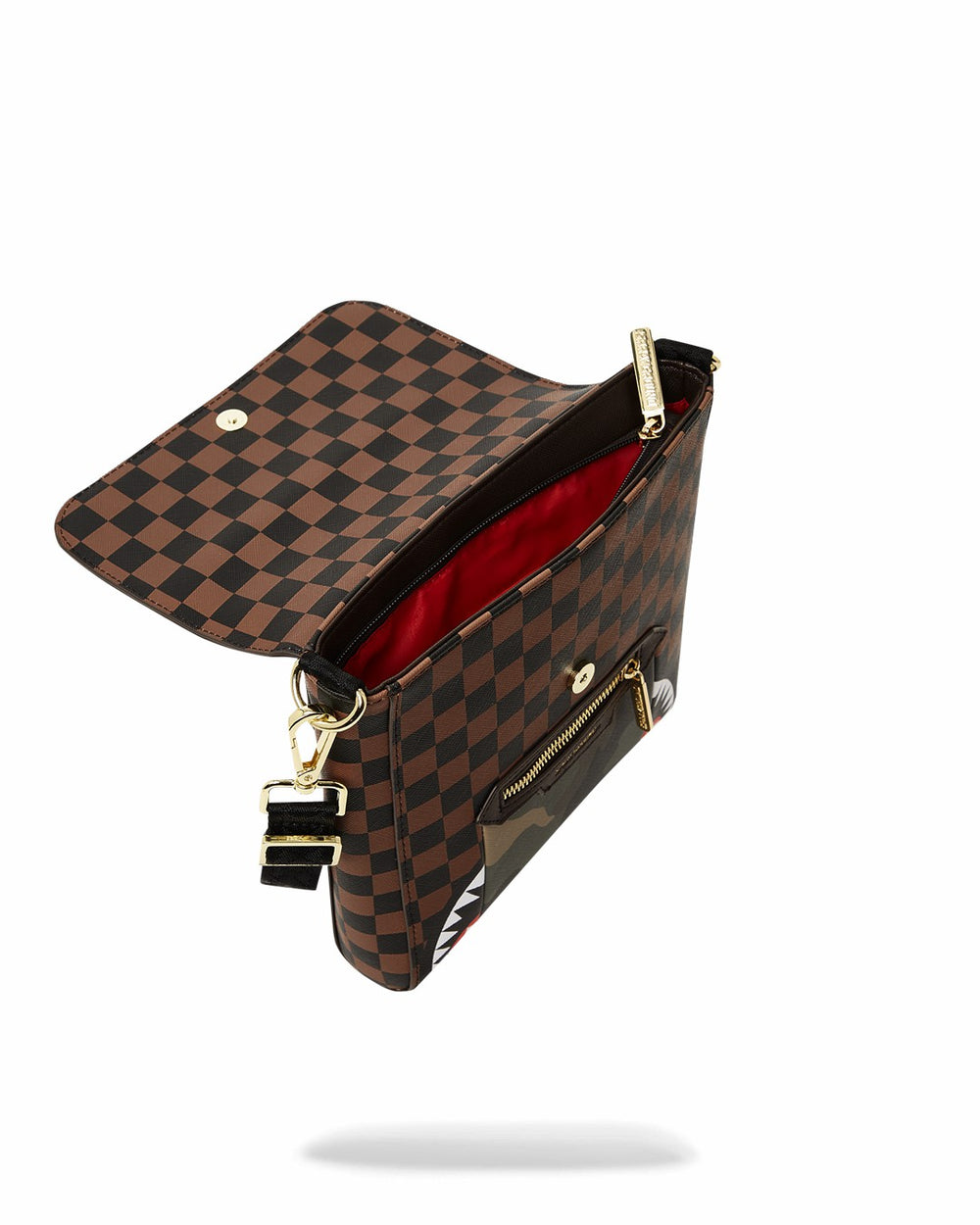 EXTERIOR GOLD ZIP POCKET SHARKS IN PARIS MESSENGER SLING BAG | Sprayground Sale
