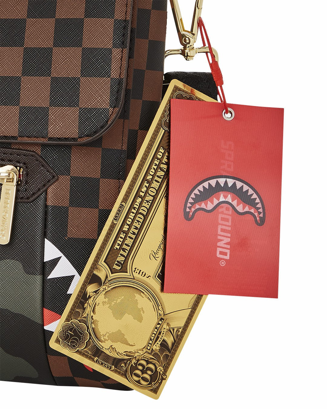 EXTERIOR GOLD ZIP POCKET SHARKS IN PARIS MESSENGER SLING BAG | Sprayground Sale