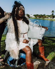 KNIT SHARKS IN PARIS IN CREAM TOTE | Sprayground On Sale