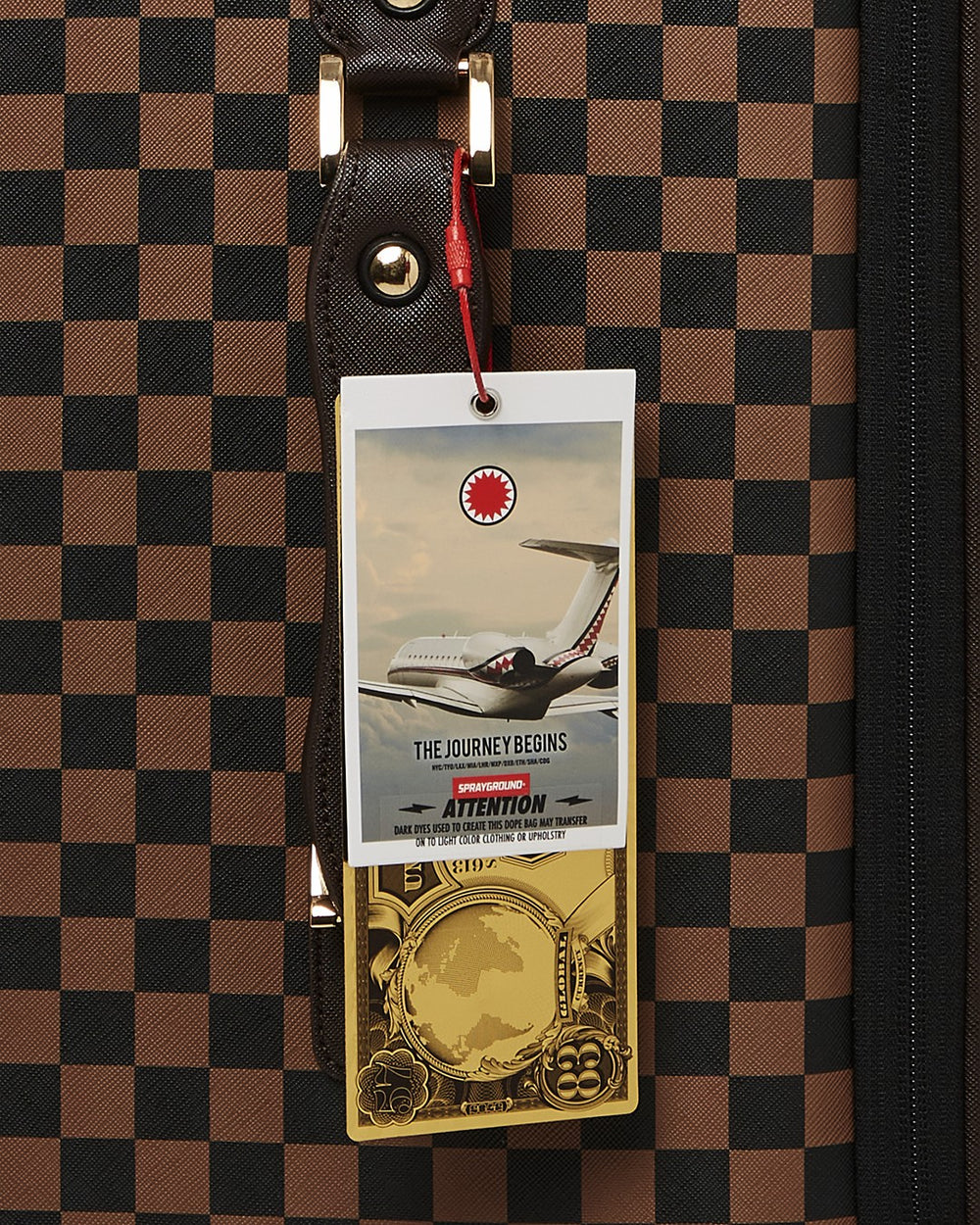EXTERIOR GOLD ZIP POCKET SHARKS IN PARIS JETSETTER CARRY-ON LUGGAGE | Sprayground Sale