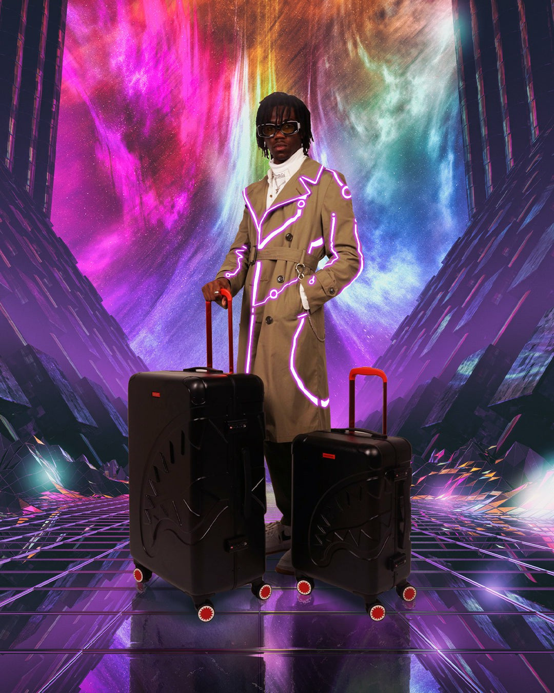 MOLDED SHARKITECTURE BLACK HARDSHELL CARRY-ON LUGGAGE | Sprayground Discounted