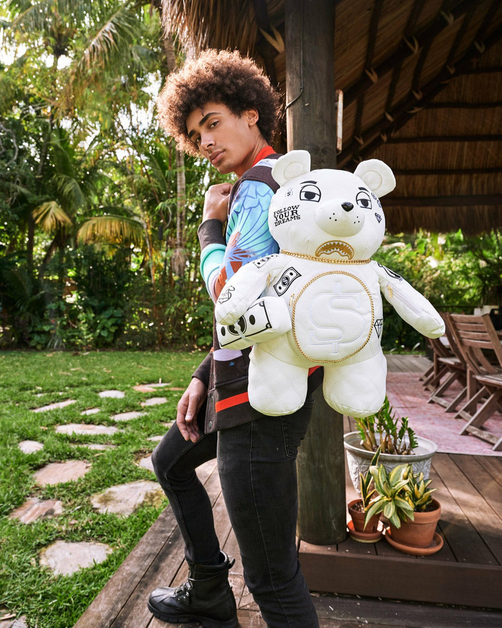 RIVIERA LE BLANC GOLD CHAIN MONEYBEAR TEDDYBEAR BACKPACK | Sprayground Limited Offer