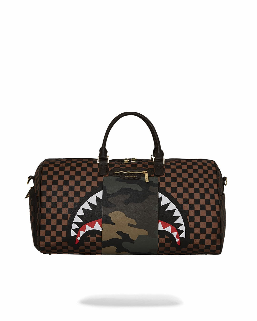 EXTERIOR GOLD ZIP POCKET SHARKS IN PARIS DUFFLE | Sprayground Bargain