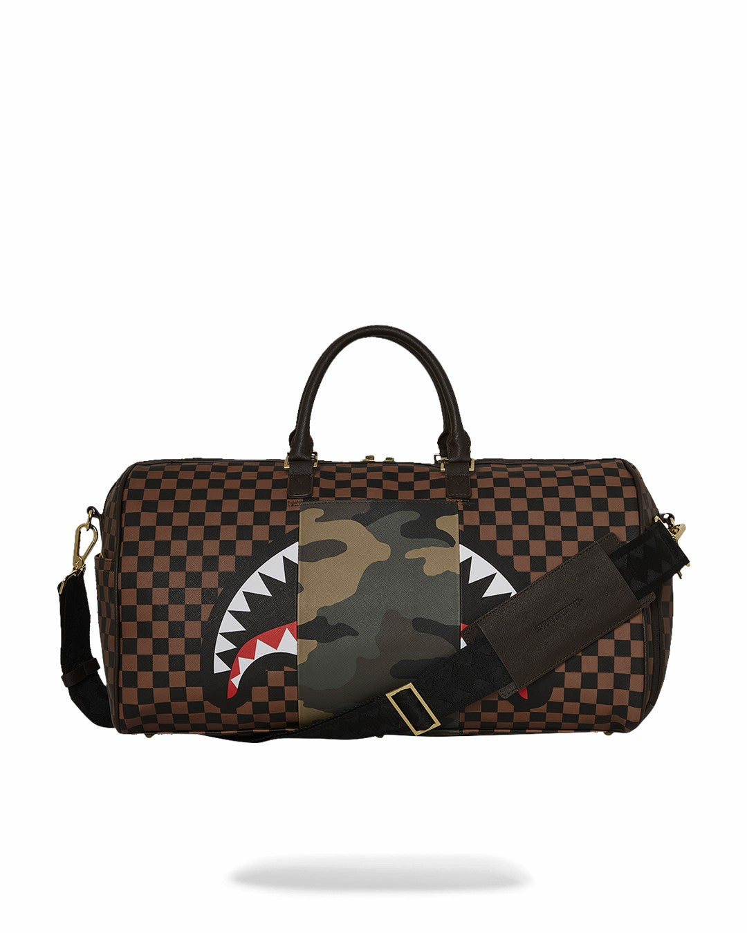 EXTERIOR GOLD ZIP POCKET SHARKS IN PARIS DUFFLE | Sprayground Bargain