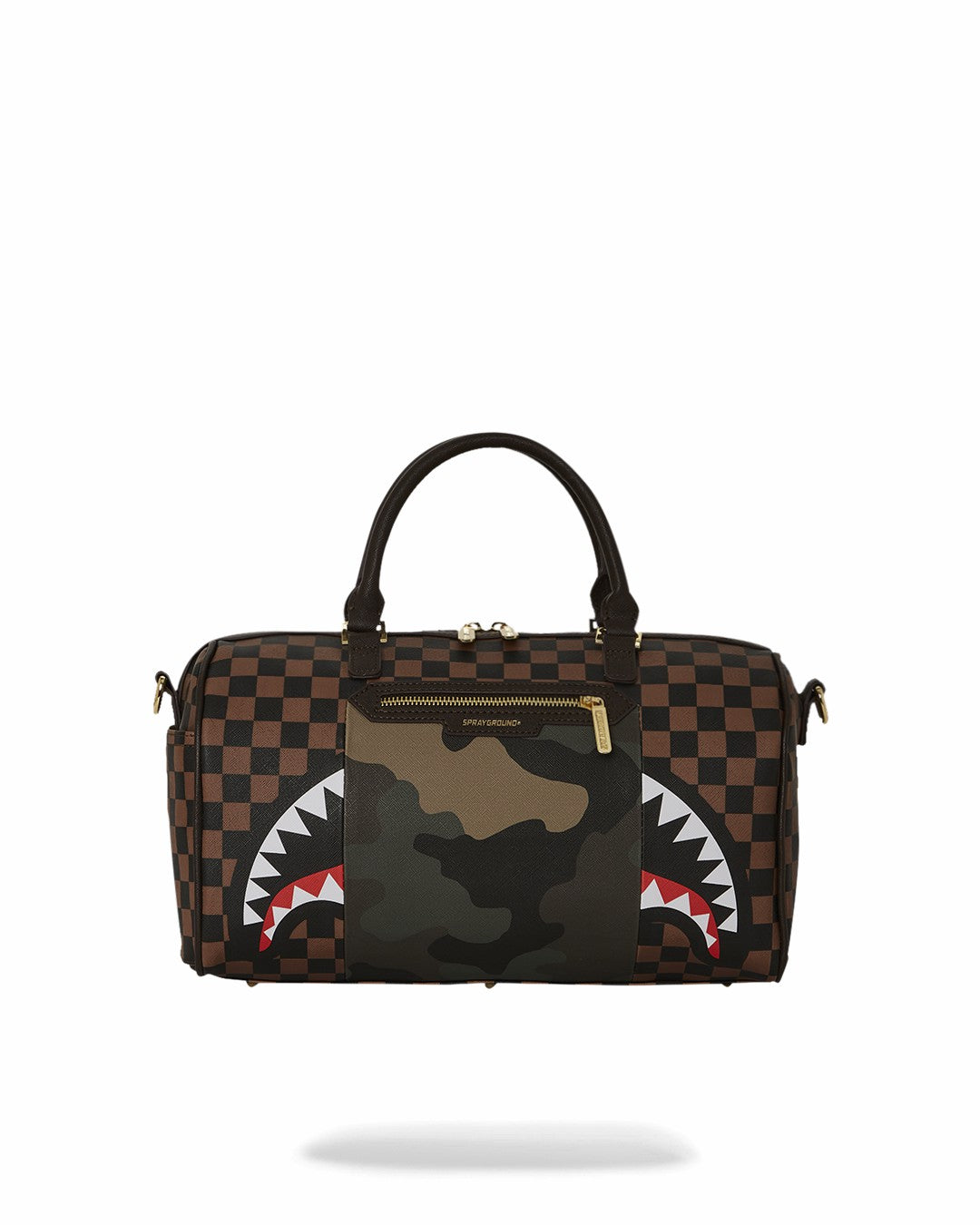 EXTERIOR GOLD ZIP POCKET SHARKS IN PARIS MINI DUFFLE | Sprayground Savings