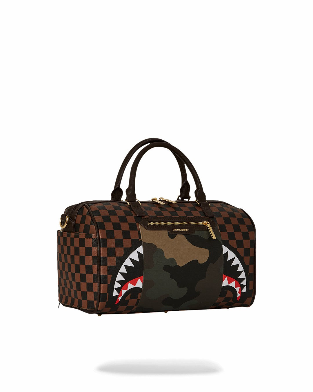 EXTERIOR GOLD ZIP POCKET SHARKS IN PARIS MINI DUFFLE | Sprayground Savings