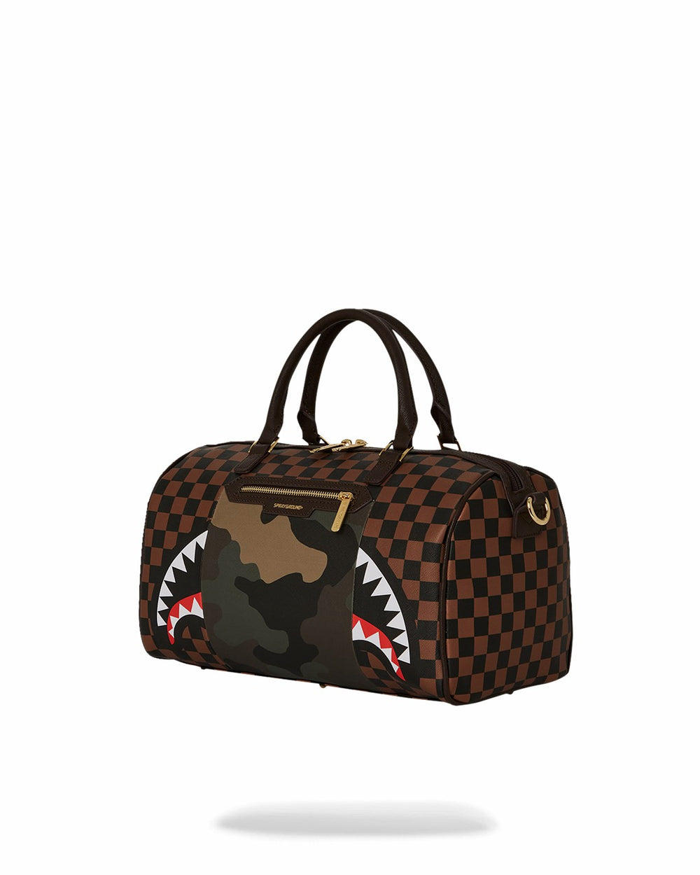 EXTERIOR GOLD ZIP POCKET SHARKS IN PARIS MINI DUFFLE | Sprayground Savings