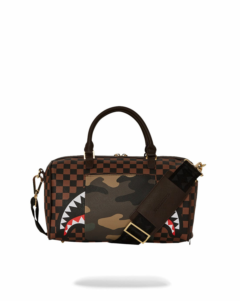 EXTERIOR GOLD ZIP POCKET SHARKS IN PARIS MINI DUFFLE | Sprayground Savings