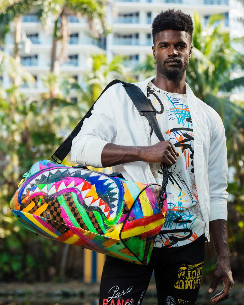 SHARKS IN PARIS CITY STREAKS DUFFLE | Sprayground On Sale