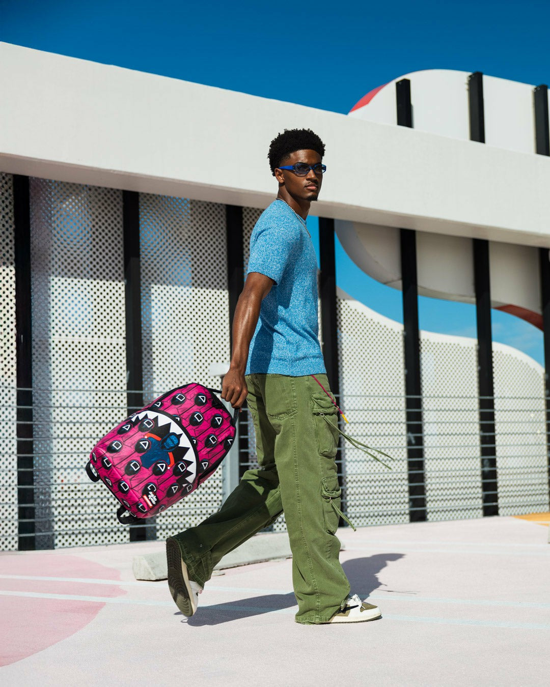 SQUID GAME COLLAB FRONT MAN & PINK GUARD SHARKS BACKPACK | Sprayground On Sale