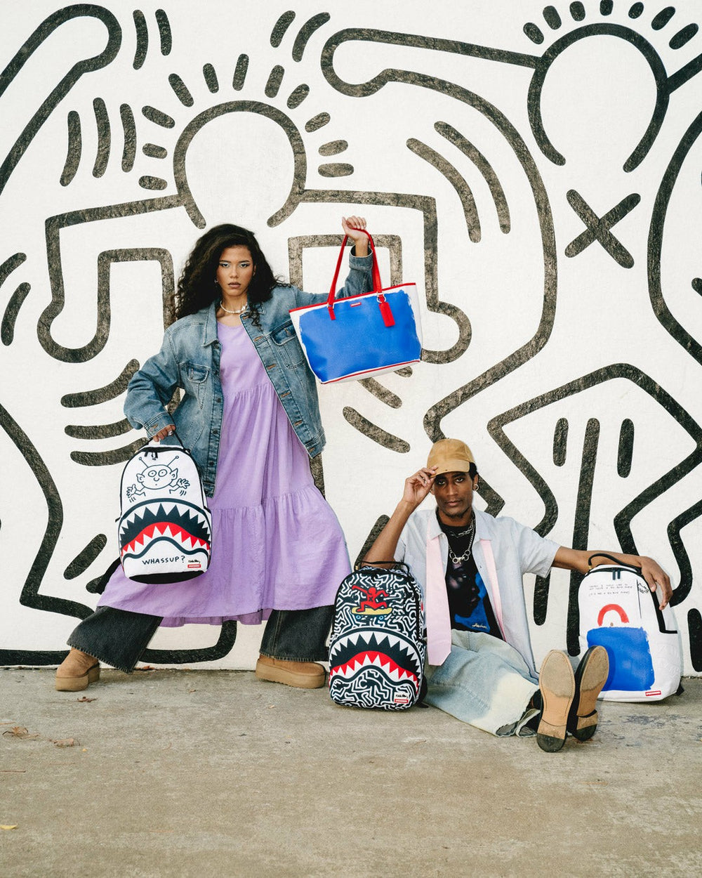 KEITH HARING BIG BLUE PURSE ART BACKPACK | Sprayground Sale
